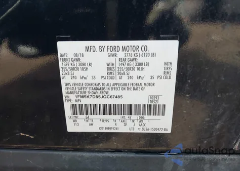 2018 Ford Explorer Xlt из США, поврежденный, VIN 1FM5K7D85JGC67485